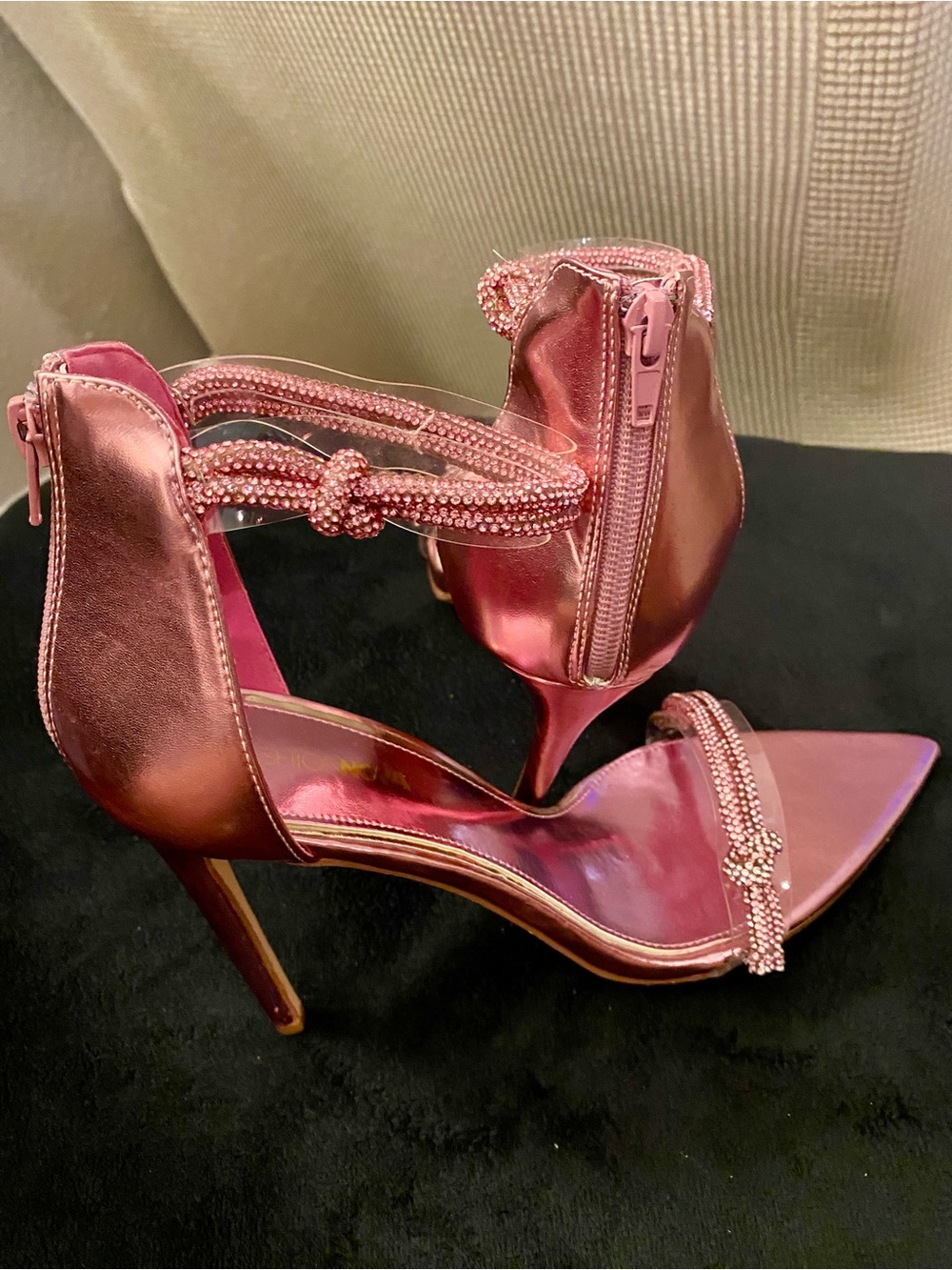 Metallic Pink Rhinestone Ankle-Strap Stiletto Heels - Size 11 - NWOT! - Picture 4 of 5
